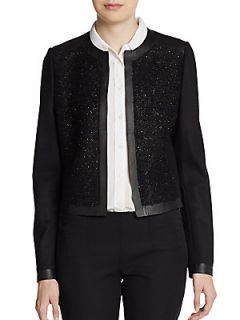 Pearson Leather Trimmed Collarless Jacket   Black