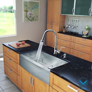 Vigo All In One 36 inch Farmhouse Stainless Steel Kitchen Sink And Chrome Faucet Set