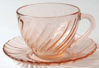 Cristal DArques Durand Rosaline Pink Cup and Saucer Set   Pink,Swirl Optic Bowl