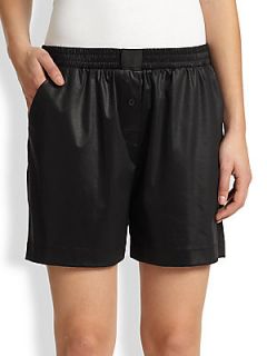 T by Alexander Wang Coated Cotton Shorts   Black