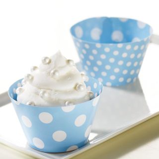 Light Blue and White Polka Dots Reversible Cupcake Wrappers