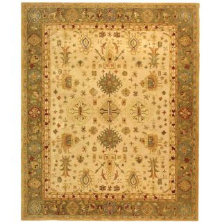 Handmade Heirloom Ivory/ Light Green Wool Rug (96 X 136)