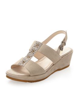 Double Band Suede Wedge Sandal, Camel