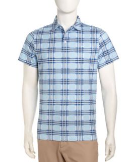 Short Sleeve Polo Shirt, Aqua Blue