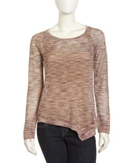 Pullover Asymmetric Waffle Knit Top, Natural Combo