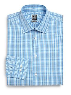 Ike Behar Glen Plaid Cotton Dress Shirt   Blue