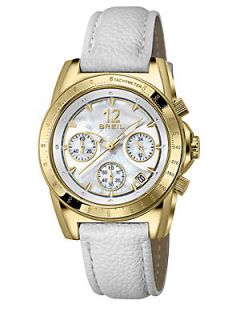 Breil Enclosure Goldtone IP Stainless Steel, Crystal & Leather Chronograph Strap