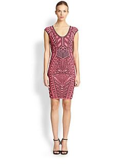 RVN Geometric V Neck Dress   Pink Black