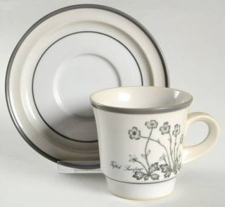 Noritake Alpine Flowers Flat Cup & Saucer Set, Fine China Dinnerware   Dark Gray