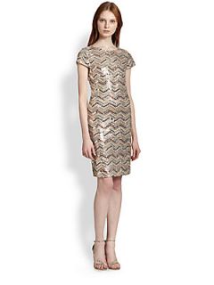 Alice + Olivia Taryn Zigzag Sequined Dress   Nude Red Gold