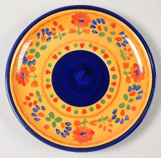 Libbey Flora Salad Plate, Fine China Dinnerware   Blue Bands,Red & Orange Floral