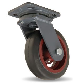 Hamilton Workhorse Caster   6Dia.X2W Rubber Wheel   410 Lb. Capacity A  3/4 Straight Roller Bearing   Swivel   Black/Red