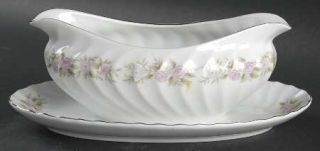 Dansico Teahouse Rose Gravy Boat with Attached Underplate, Fine China Dinnerware
