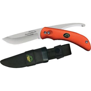 Outdoor Edge Swing Blaze Hunting Knife (OrangePush the lock button and the blade changes from a drop point skinner to a gutting knife for big gameUnique blade cuts under the skin to open game without cutting hair or internal organsHand finished shaving sh