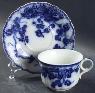Johnson Brothers Kenworth (Flow Blue) Flat Cup & Saucer Set, Fine China Dinnerwa