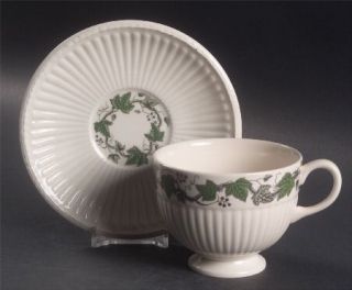 Wedgwood Stratford Footed Cup & Saucer Set, Fine China Dinnerware   Edme, Green