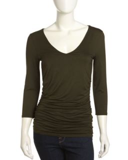 Ruched Wide V Neck Tee, Winter Forest