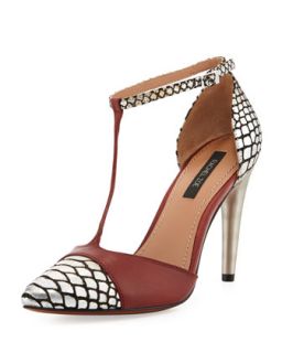 Franco T Strap Leather Pump, Red Silver