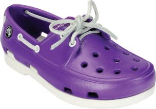 Girls Crocs Beach Line Patent Boat Shoe   Neon Purple/White Casual Shoes