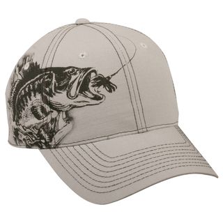 Jumping Bass White Adjustable Fishing Hat (100 percent cottonOne size fits mostMid to Low profile structured cap with pre curved frayed visorQ3 sweatbandQ3 stretch sweatband)