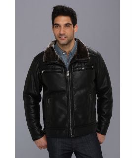 Calvin Klein Faux Leather Jacket w/ Faux Shearling Lining CM39P125 Mens Coat (Black)