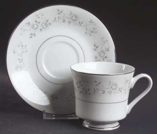 Fine China of Japan Platinum Rose Footed Cup & Saucer Set, Fine China Dinnerware