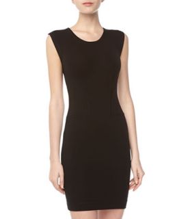 Taped Zip Fitted Sheath Dress, Black