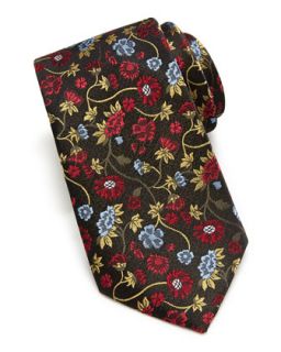 Floral Pattern Silk Tie, Black