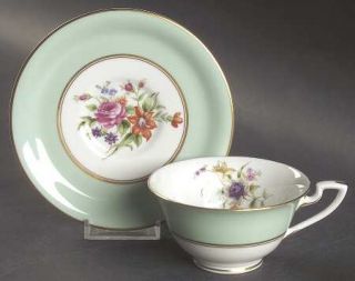 Royal Worcester Miranda Light Green Footed Cup & Saucer Set, Fine China Dinnerwa