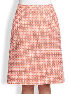 Trina Turk Scarlet Grid Print A Line Skirt   Coral