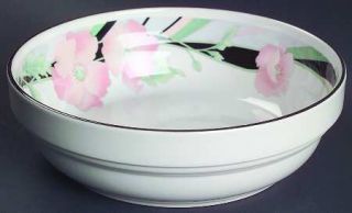Sango Jolie Coupe Cereal Bowl, Fine China Dinnerware   Large Pink Flowers,  Gree