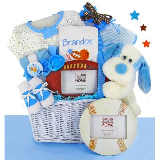 Cashmere Bunny Personalized All Star Gift Basket with Sports Frame   Boy
