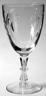 Duncan & Miller Wistaria Water Goblet   Stem #D613,Cut Sprig W/Leaves,Knob Stem