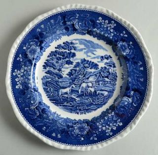 Adams China English Scenic Blue Dinner Plate, Fine China Dinnerware   Blue Flora