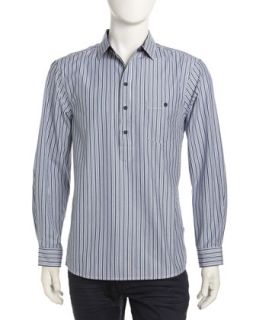 Exter Striped Sport Shirt, Gray/Navy