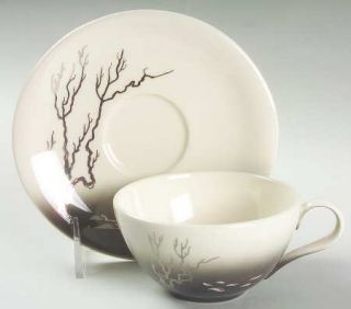 Brock Manzanita Flat Cup & Saucer Set, Fine China Dinnerware   Platinum Tree &