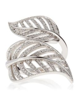 White Gold Diamond Leaf Ring, Size 6