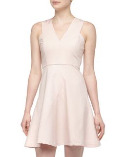 V Detailed Fit and Flare Dress, Nude