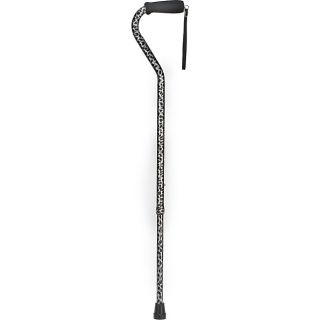 Mabis Spotted Lightweight Adjustable Offset Foam Grip Cane (Spotted (black and white)Unisex designMaterials Anodized aluminum, vinyl, rubberHeight adjusts from 31 inches to 41 inches in 1 inch incrementsOffset foam grip handleSecurity strapSlip resistant