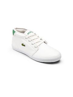 Lacoste Kids Lace Up Leather Sneakers   White Green