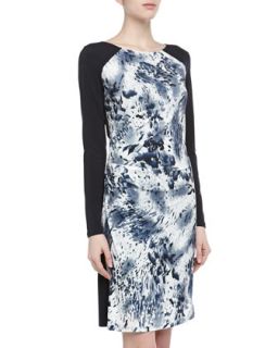 Talisa Side Ruched Splatter Printed Dress, Navy