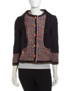 Layered Tweed Jacket, Black/Multicolor