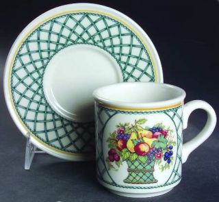 Rego Bountiful Flat Cup & Saucer Set, Fine China Dinnerware   Arista,Green Latti