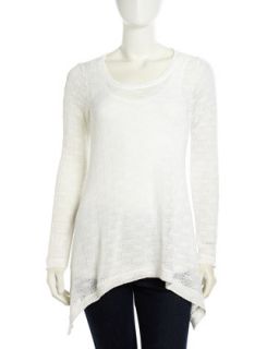 Open Knit Handkerchief Tunic, White Out