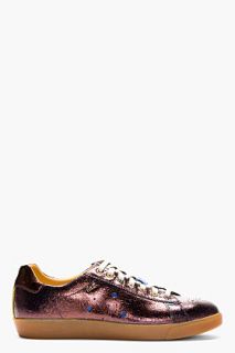 Paul Smith Jeans Aubergine Crackled Leather Sneakers
