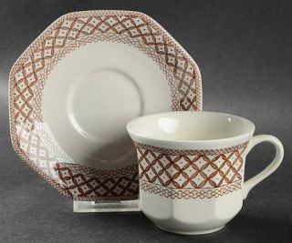 J & G Meakin Wicker Brown Flat Cup & Saucer Set, Fine China Dinnerware   Liberty