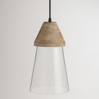 Wood Top Glass Hanging Pendant Lamp   World Market