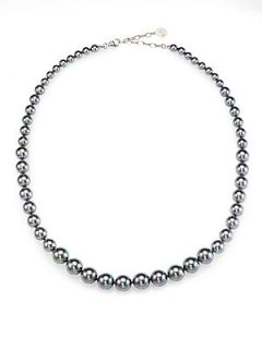 Majorica 8MM 12MM Grey Pearl & Sterling Silver Strand Necklace/22   Grey