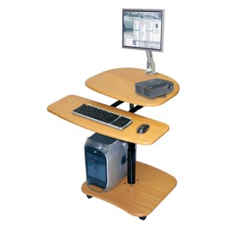 Offex Mobile Height Adjustable Heavy Duty Wood Laminate Computer Workstation With Keyboard Shelf (OakModel no OF LAMC2936Weight limit 400 poundsAssembly required YesHeight 29 inches   36 inches Keyboard shelf 24 inches wide x 29 inches )