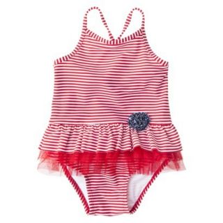 Circo Infant Toddler Girls Stripe Tutu 1 Piece Swimsuit   Red 5T